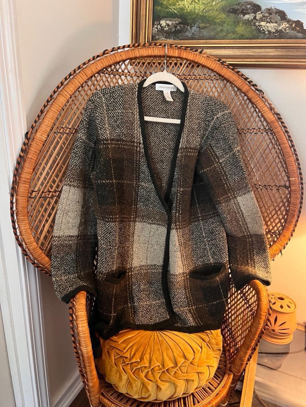 Cozy Plaid Cardigan Sweater - Brown/Gray